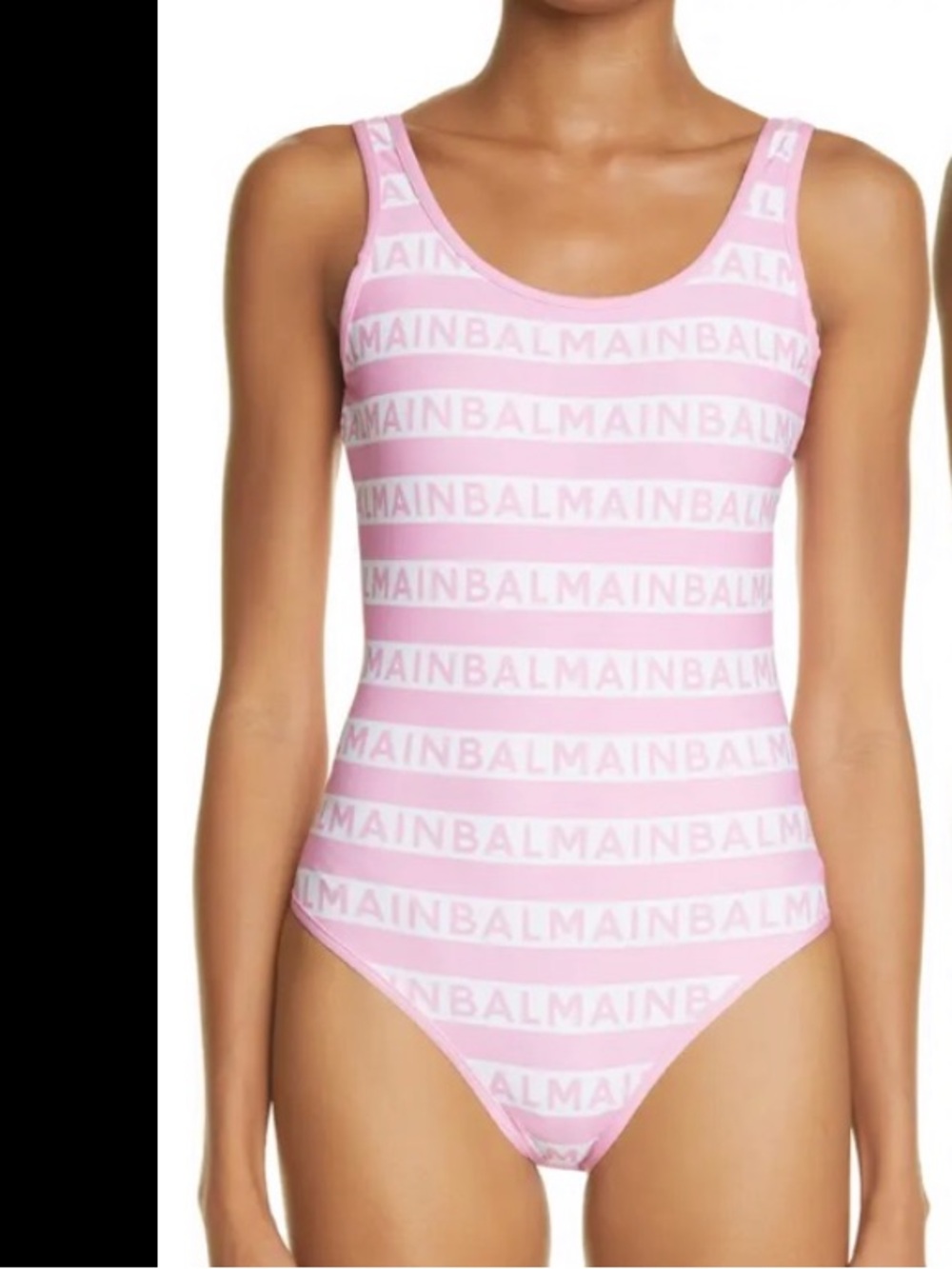 Balmain Pink and White Logo Stripe One-Piece Bodysuit